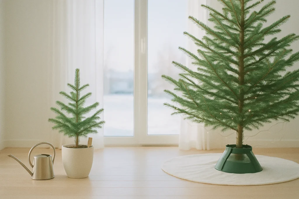 Juletræ i potte sammenlignet med afskåret juletræ