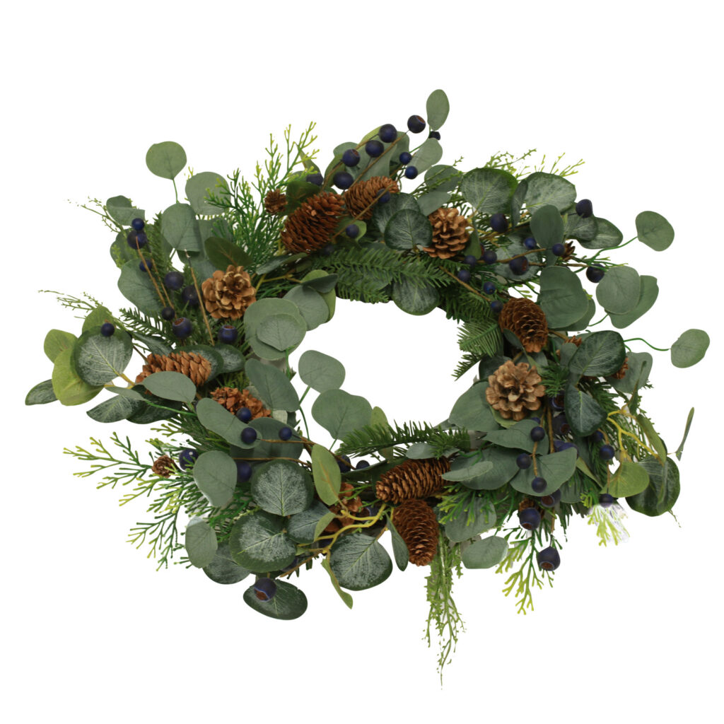 Kunstig krans Ø50 cm med eukalyptus, blåbær og kogler